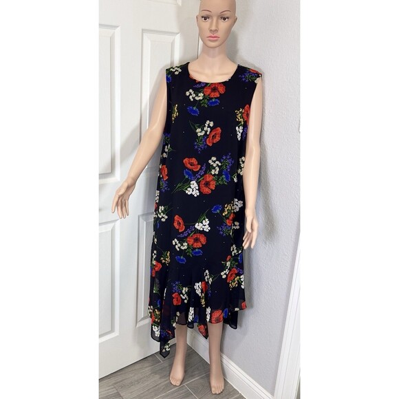 Calvin Klein Dresses & Skirts - CALVIN KLEIN Women's Asymmetrical Hem Floral Printed Chiffon Midi Dress 16W